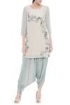 Soup By Sougat Paul_Blue Crepe Floral, Striped Round Neck Printed Kurta And Dhoti Pant Set _Online_at_Aza_Fashions