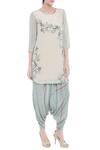 Buy_Soup By Sougat Paul_Blue Crepe Floral, Striped Round Neck Printed Kurta And Dhoti Pant Set _Online_at_Aza_Fashions