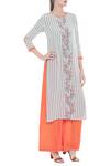 Buy_Soup By Sougat Paul_White Crepe Floral, Striped Round Neck Printed Kurta And Palazzo Set _at_Aza_Fashions