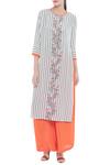 Buy_Soup By Sougat Paul_White Crepe Floral, Striped Round Neck Printed Kurta And Palazzo Set _Online_at_Aza_Fashions