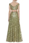 Shop_Seema Khan_Green Shimmer Net Embroidered Mirror Off Shoulder Bridal Lehenga Set _at_Aza_Fashions