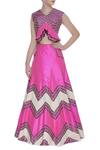 Buy_Neha Gursahani_Pink Pure Raw Silk With Cotton Lining Embroidered Peplum Crop Top And Lehenga Set _at_Aza_Fashions