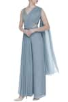 Buy_Nitika Kanodia Gupta_Grey Georgette Embroidered V Neck Draped Pant With Hand Blouse  _at_Aza_Fashions