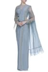 Buy_Nitika Kanodia Gupta_Grey Georgette Embroidered Pre-stitched Draped Saree With Hand Blouse  _at_Aza_Fashions