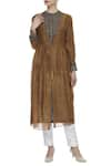 Buy_Virtuoso by Mekha and Anurag_Brown Cotton Silk Embroidered Floral Inner Kurta With Tunic Jacket  _at_Aza_Fashions