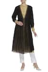 Buy_Virtuoso by Mekha and Anurag_Gold Cotton Silk Straight Fit Kurta With Gathered Tunic Jacket  _at_Aza_Fashions