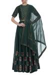 Buy_Virtuoso by Mekha and Anurag_Green Cotton Silk Embroidered Cutdana Checkered Blouse With Lehenga And Dupatta_at_Aza_Fashions