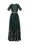 Buy_Virtuoso by Mekha and Anurag_Green Cotton Silk Checkered Blouse With Lehenga And Dupatta  _Online_at_Aza_Fashions