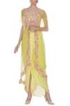 Buy_Kresha Lulla_Yellow Embroidered Jacket And Draped Skirt Set_at_Aza_Fashions