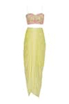 Shop_Kresha Lulla_Yellow Embroidered Jacket And Draped Skirt Set_Online_at_Aza_Fashions