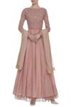 Buy_House Of Kotwara_Pink Chanderi Embroidered Boat Neck Embellished Anarkali Set  _at_Aza_Fashions