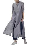 Buy_THREE_Grey Collared Cotton Silk Kurta_at_Aza_Fashions