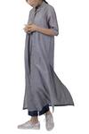 THREE_Grey Collared Cotton Silk Kurta_Online_at_Aza_Fashions