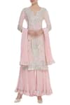 Buy_Nazar By Indu_Pink Cotton Voil Embroidered Notched Gota Pati Kurta Sharara Set _at_Aza_Fashions