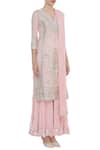 Nazar By Indu_Pink Cotton Voil Embroidered Notched Gota Pati Kurta Sharara Set _Online_at_Aza_Fashions