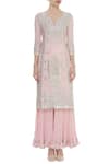 Shop_Nazar By Indu_Pink Cotton Voil Embroidered Notched Gota Pati Kurta Sharara Set _Online_at_Aza_Fashions