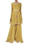 Buy_Ridhi Mehra_Yellow Printed Tunic Set With Waistbelt And Ruffle Dupatta_at_Aza_Fashions