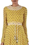 Ridhi Mehra_Yellow Printed Tunic Set With Waistbelt And Ruffle Dupatta_Online_at_Aza_Fashions