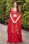 Buy_Prathyusha Garimella_Embroidered Cape With Crop Top And Lehenga_at_Aza_Fashions