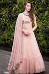 Buy_Prathyusha Garimella_Pink Nakshi, Sequin And Zari Work Lehenga With Blouse And Dupatta_at_Aza_Fashions