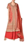 Buy_RI.Ritu Kumar_Red Silk Blend Embroidery Sequins Sweetheart Straight Kurta Set _at_Aza_Fashions