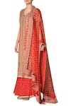 RI.Ritu Kumar_Red Silk Blend Embroidery Sequins Sweetheart Straight Kurta Set _Online_at_Aza_Fashions