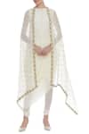 Buy_Nidhika Shekhar_Off White Georgette Embroidery Round Side Draped Kurta Set With Cape _at_Aza_Fashions