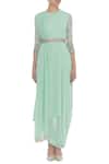 Shop Nidhika Shekhar Green Georgette Embroidery Sequin Round Cowl Draped Kurta With Belt Online at Aza Fashions Shop_Nidhika Shekhar_Green Georgette Embroidery Sequin Round Cowl Draped Kurta With Belt _Online_at_Aza_Fashions
