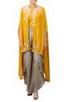 Buy Yashodhara Yellow Embroidered Cape With Bustier And Draped Pant at Aza Fashions Buy_Yashodhara_Yellow Embroidered Cape With Bustier And Draped Pant_at_Aza_Fashions