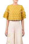 Yashodhara_Yellow Embellished Crop Top Pant Set_Online_at_Aza_Fashions