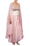 Yashodhara_Pink Embroidered Bustier With Draped Skirt And Cape_Online_at_Aza_Fashions
