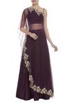 Buy_Pleats By Kaksha And Dimple_Purple Silk Cutdana And Sequin Hand Work Embroidered One Cape With Bustier & Skirt_at_Aza_Fashions