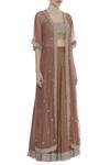 Pleats by Kaksha and Dimple_Brown Silk Thread Handwork Lehenga With Bustier And Cape Jacket _Online_at_Aza_Fashions