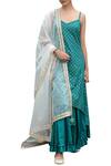 Buy_Seema Nanda_Blue Cotton Embroidery Jewel Neck Asymmetric Kurta With Lehenga And Dupatta_at_Aza_Fashions
