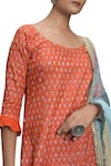 Shop_Seema Nanda_Orange Cotton Embroidery Round Neck Block Print Kurta Sharara Set _at_Aza_Fashions