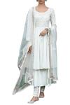 Buy_Seema Nanda_Off White Cotton Embroidery Round Neck Hand Anarkali Set  _at_Aza_Fashions