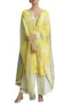 Buy_Seema Nanda_Yellow Tulle, Chanderi Silk V Neck Tie Dye Embroidered Kurta Set _at_Aza_Fashions