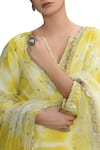 Shop_Seema Nanda_Yellow Tulle, Chanderi Silk V Neck Tie Dye Embroidered Kurta Set _at_Aza_Fashions
