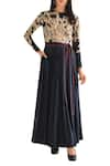 Buy_Rishi and Soujit_Blue Cotton Embroidered Thread Yoke Anarkali With Waistbelt  _at_Aza_Fashions