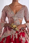 Dolly J_Maroon Raw Silk Embroidery Gota V Neck Daisy Bridal Lehenga Set  _Online_at_Aza_Fashions