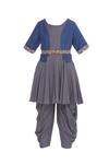 Buy_Bohame_Blue Silk Embroidered Thread Kurta Sleeveless Peplum With Dhoti And Jacket _Online_at_Aza_Fashions