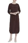 Buy_Bohame_Brown Linen Solid Round Midi Dress _at_Aza_Fashions