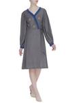 Buy_Bohame_Blue Linen Flower Motif V Neck Wrap Midi Dress With Embroidery _at_Aza_Fashions