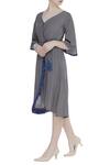 Buy_Bohame_Blue Linen V Neck Wrap Dress With Frill Detail _at_Aza_Fashions