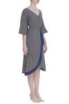 Bohame_Blue Linen V Neck Wrap Dress With Frill Detail _Online_at_Aza_Fashions