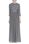 Buy_Bohame_Grey Crepe Block Printed Round Pleated Maxi Dress _at_Aza_Fashions