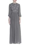 Shop_Bohame_Grey Crepe Block Printed Round Pleated Maxi Dress _Online_at_Aza_Fashions