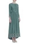 Bohame_Green Silk Flower Motif Round Embroidered Maxi Dress _Online_at_Aza_Fashions