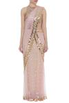 Buy_Papa Dont Preach_Cream Tulle Sequins, Acrylic Mirrors Halter Embellished Saree With Blouse_Online_at_Aza_Fashions