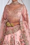 Dolly J_Pink Silk Embroidery Plunge Neck Hazel Raw Bridal Lehenga Set _Online_at_Aza_Fashions